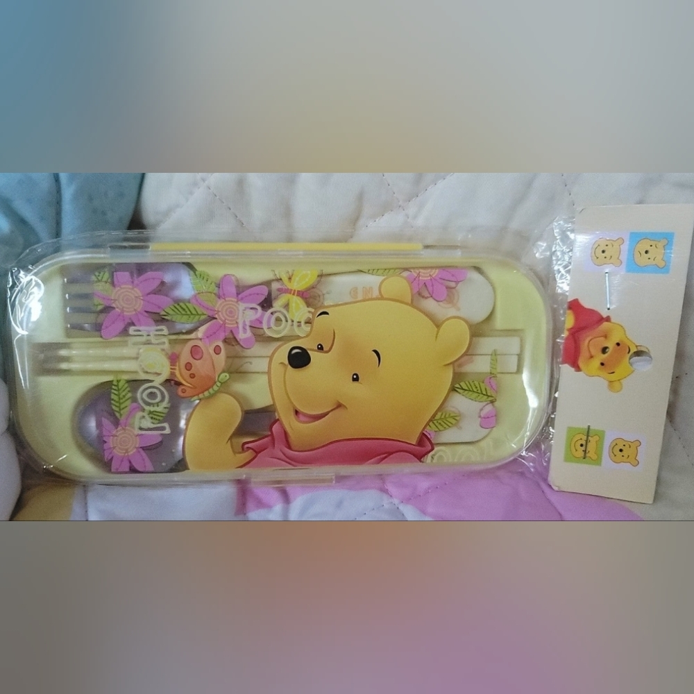 Winnie the Pooh utensil set with chopsticks and case